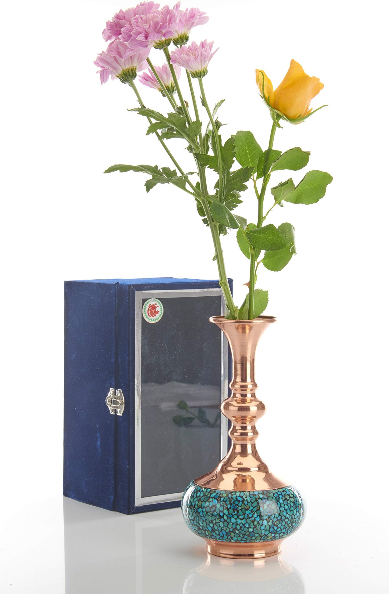 LPUK TURQUOISE VASE SERIES 2 PERSIAN EXQUISITE TURQUOISE INLAID COPPER VASE Height : 25 cm, WEIGHT: 380 GR, Diameter: 12 CM