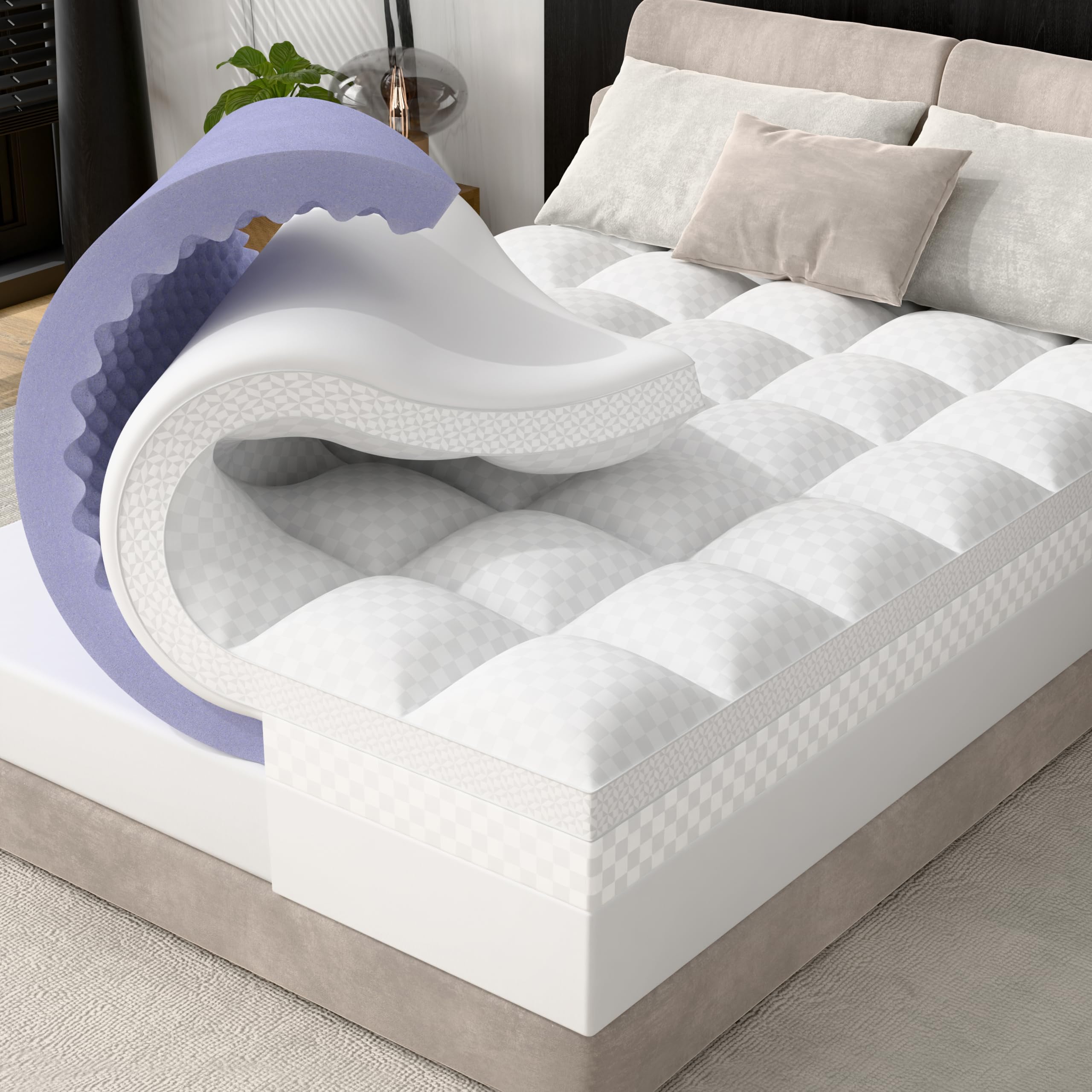 Photo 1 of downluxe 4 Inch Queen Memory Foam Mattress Topper Pro Dual Layer 2 Inch Cooling Gel Egg Crate Memory Foam Plus 2 Inch Pillow Top Medium Firm with Deep Pocket