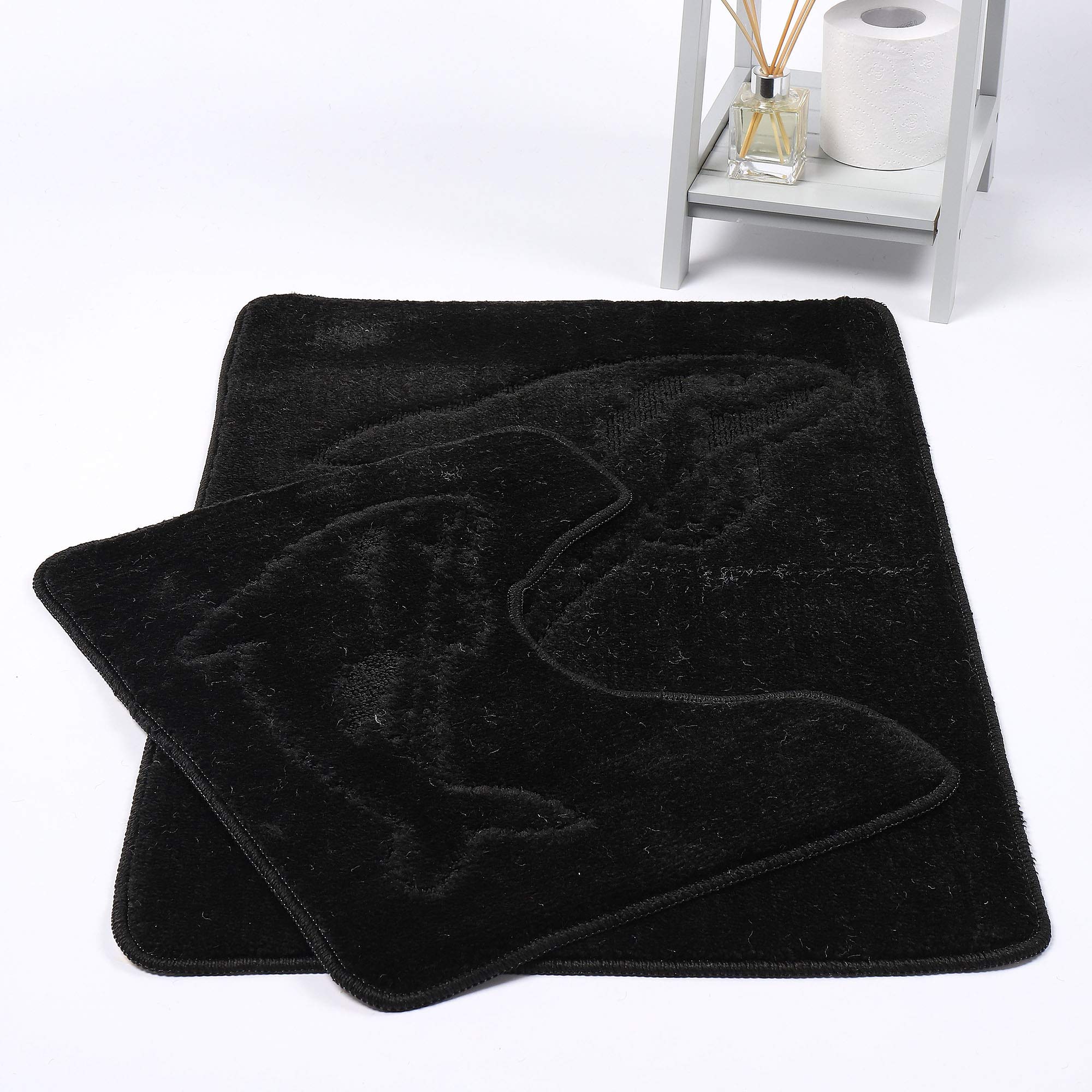 HOMES-LINEN Dolphin Bath Mats Non Slip Bathroom Mats 2 Piece Pedestal and Bath Mat Set Toilet Bathroom Rug (Black)