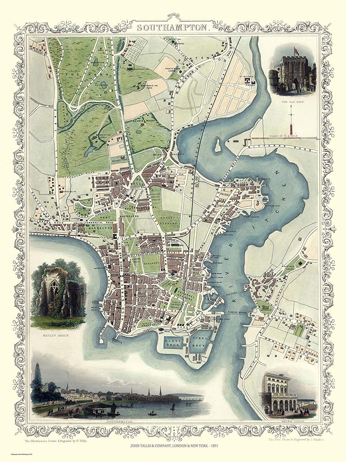 History Portal Limited Edition 1000 Piece Jigsaw Puzzle - Map of Southampton 1851 by John Tallis