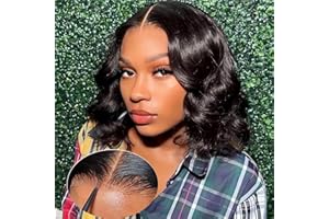 Caijuxing Glueless Wigs Human Hair Pre Plucked Pre Cut 4x4 Body Wave Bob Wig Human Hair Wear and Go Glueless Wigs Pre Plucked Pre Cut Natural Hairline 150% Density Natural Color (10 Inch)