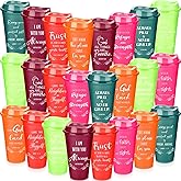 Skylety 72 Pcs Christian Christmas Tumblers Bulk Gifts for Women Men Plastic Coffee Cups Church Mugs with Lids and Straw Bible Verse 16 oz Religious Gifts Coworkers Employees Mugs (Bright Colors)