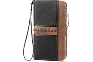 BOSTANTEN Wallets for Women Leather RFID Double Zipper Around Credit Card Holder Large Capacity Wristlet Clutch Wallet with G