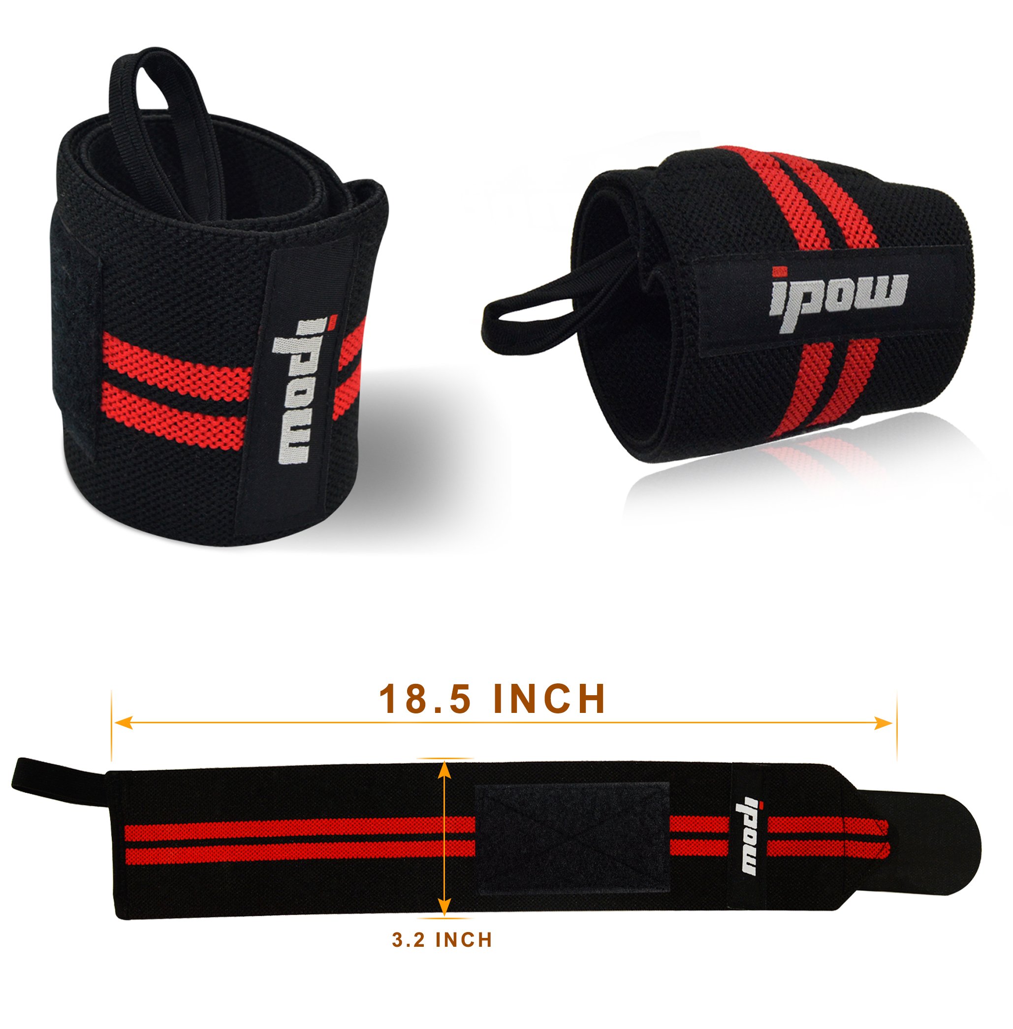 [2 Pièce] Ipow Protège-poignet sport bracelet main-poignet Ceinture protecteur pour gymnastique culturiste/musculation/ aérobic/sports/body-building, Rouge