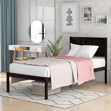 Amazon Com Twin Bed Frame Wood Slats Platform Twin Size Bed Frame With Headboard No Box Spring Required Single Platform Bed Frame For Kids Espresso Board Kitchen Dining