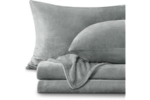 BEDELITE Fleece Sheets Queen Size Bed Set, Super Soft and Warm Fuzzy Plush Queen Sheet Set 4 Piece for Winter Gift & Decor , Includes 1 Deep Pocket Fitted Sheet, 1 Flat Sheet and 2 Pillowcases (Grey)