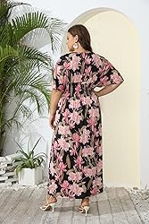 OSTOO Women's Plus Size Hawaii Empire Waist Bat