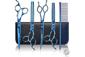 MOONTAY Professional Dog Grooming Scissors Set, 7 Inch/8 Inch Pet Grooming Scissors Chunkers Shears for Dog, Curved Dog Grooming Scissors, Thinning Shears for Dog with Grooming Comb