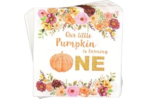 AISOSIKS Our Little Pumpkin is One Napkins, Our Little Pumpkin is Turning One Party Decorations, Boy Girl Pumpkin 1st Birthday Party Decorations, Little Pumpkin First Birthday Party Decor(5 x 5 In, 50-Pack)