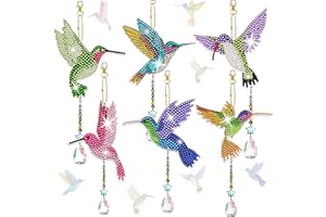 JeCuiK 6 Pcs Diamond Painting Wind Chimes Rhinestone Hummingbird Diamond Art Suncatcher Double Sided 5D DIY Diamond Painting Kits for Adults Christmas Ornament Best Gifts for Mom