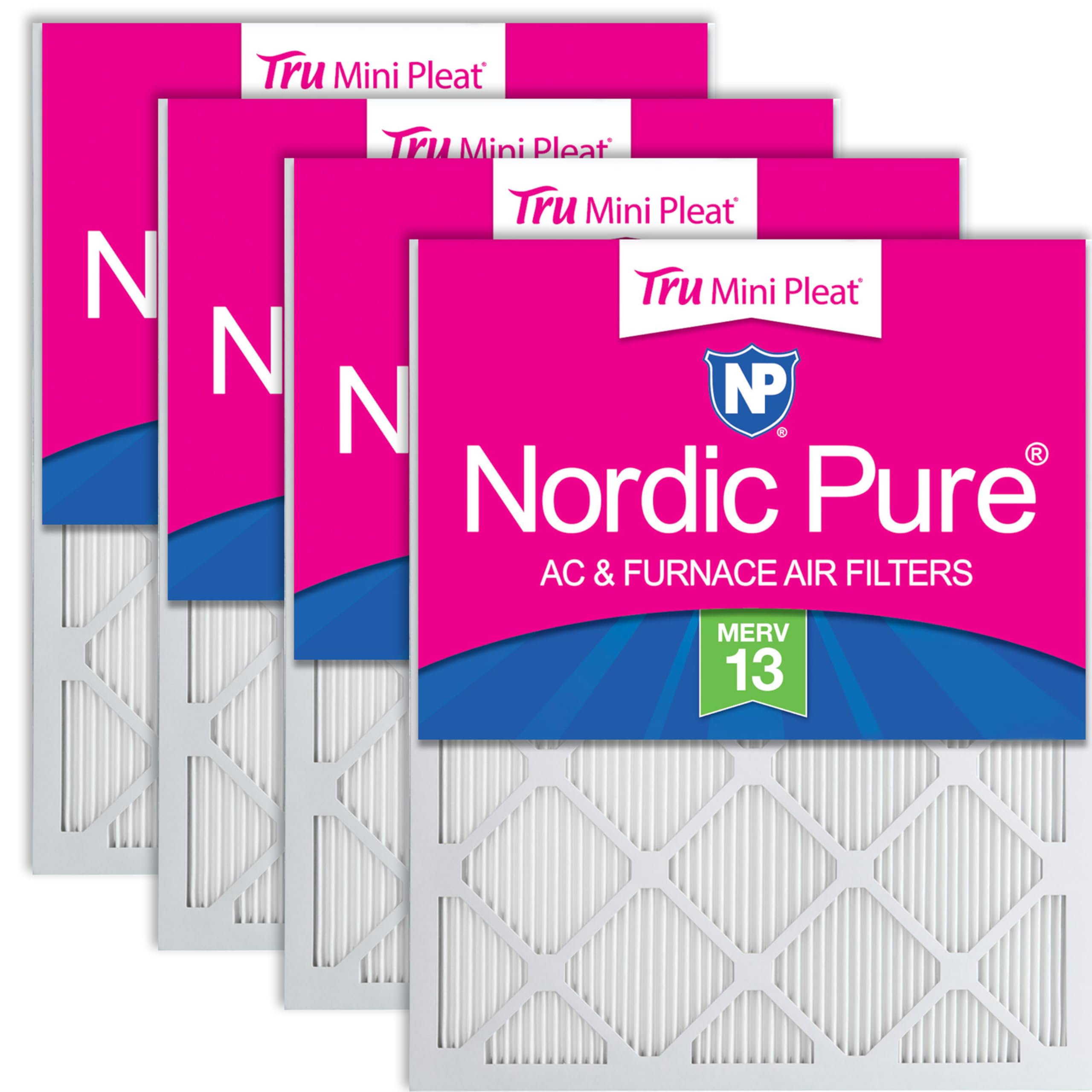 Nordic Pure 14x30x1 (Actual Size: 13 11/16 x 29 11/16 x 3/4) Tru Mini Pleat MERV 13 AC Furnace Air Filters – 2.5X More Media for Longer-Lasting, High-Efficiency Filtration - 4 Pack Image