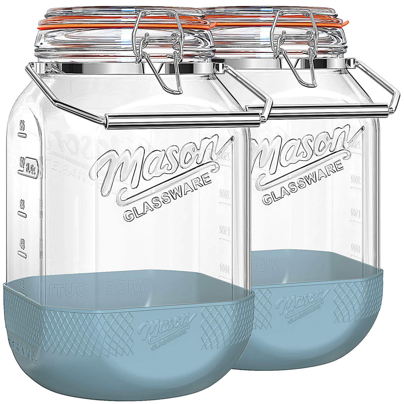 Photo 1 of 2 Pack Square 1 Gallon Glass Jar with Airtight Lid, Large Mason Jars Wide Mouth 128 Oz with Scale Marks & Handle, Glass Storage Containers with Anti-slip Base for Kitchen, Pantry, Laundry Room, Flour