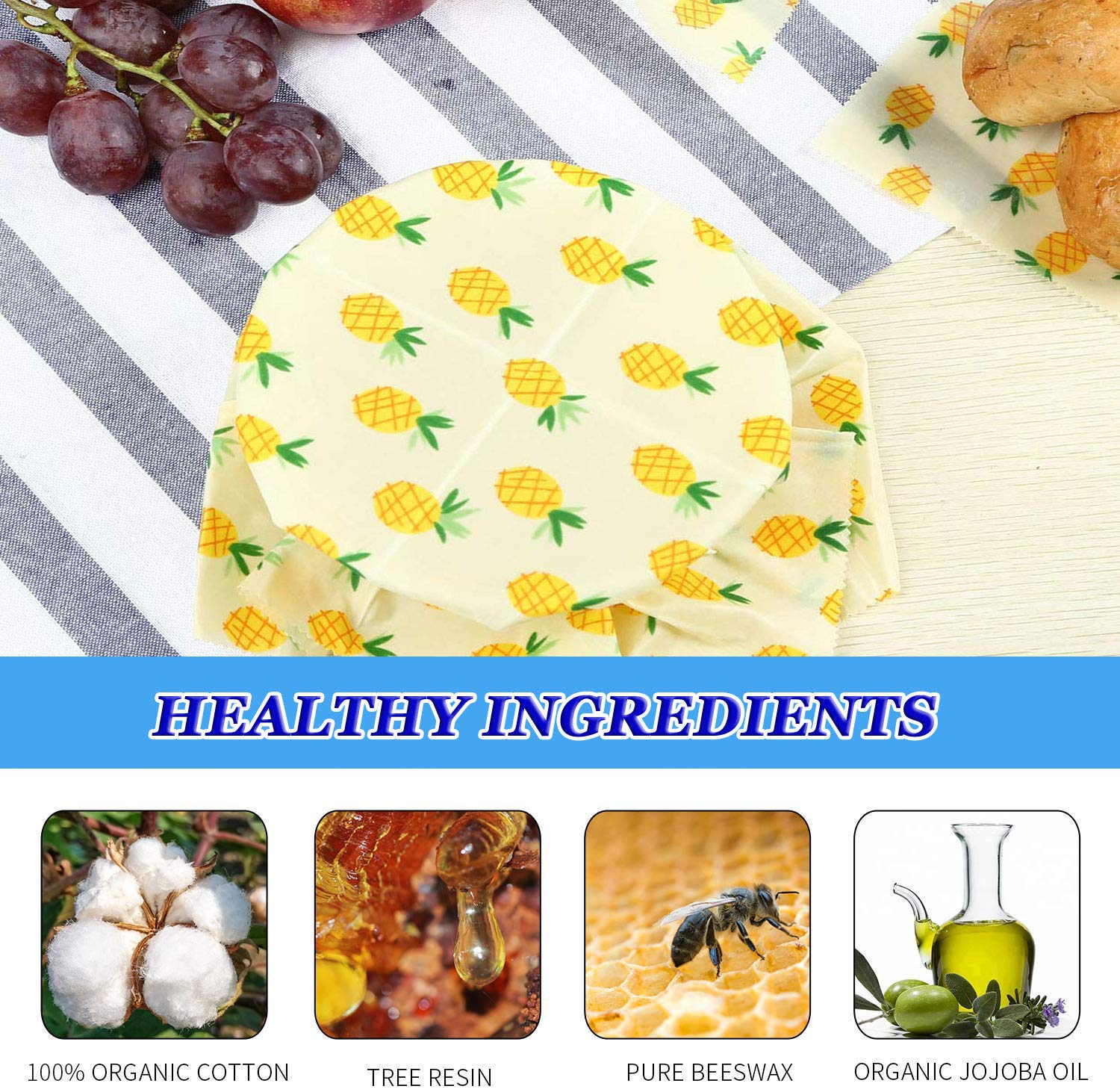 Beeswax Warp Wachspapier, 6er Set Wiederverwendbare Bienenwachstücher Bio Bienenwachs Lebensmittelverpackung Verschiedene Größe für Obst, Gemüse und Brot waschbare