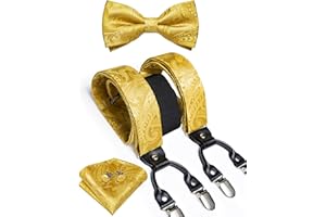 DiBanGu Silk Suspender and Bow Tie for Men Paisley Suspenders Elastic Adjustable Clip Braces for Party Wedding