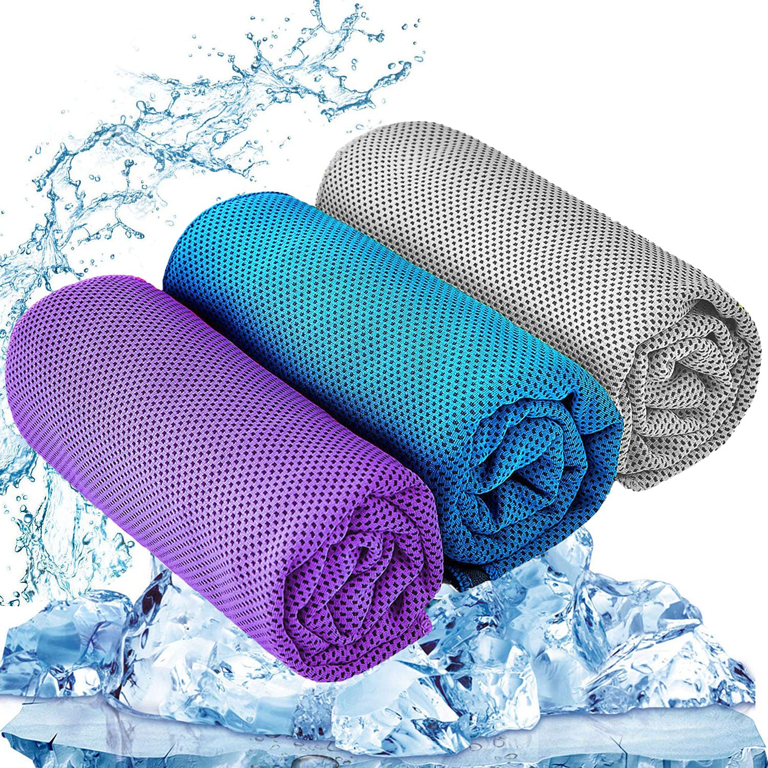 YQXCC 3 Pcs Cooling Towels | 120x30 cm | Cool Cold for Neck | Microfibre Soft Breathable Chilly | for Sports Yoga, Golf, Gym, Camping, Running & More Activities