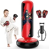 QPAU Punching Bag for Kids, 66 Inch Stable Inflatable Boxing Bag with Boxing Gloves, Stand Kids Punching Bag Toy for Boys & G