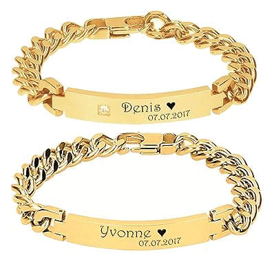 aplusashop ID Edelstahl Armband mit Strass + Gravur nach Wunsch, auch als Partnerarmbänder mit Box