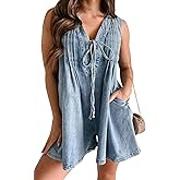 loveimgs Women Oversized Cute Denim Romper Shorts Overall Dress Sleeveless V Neck Ruffle Jean Jumpsuit Jumper Summer Y2k 2025