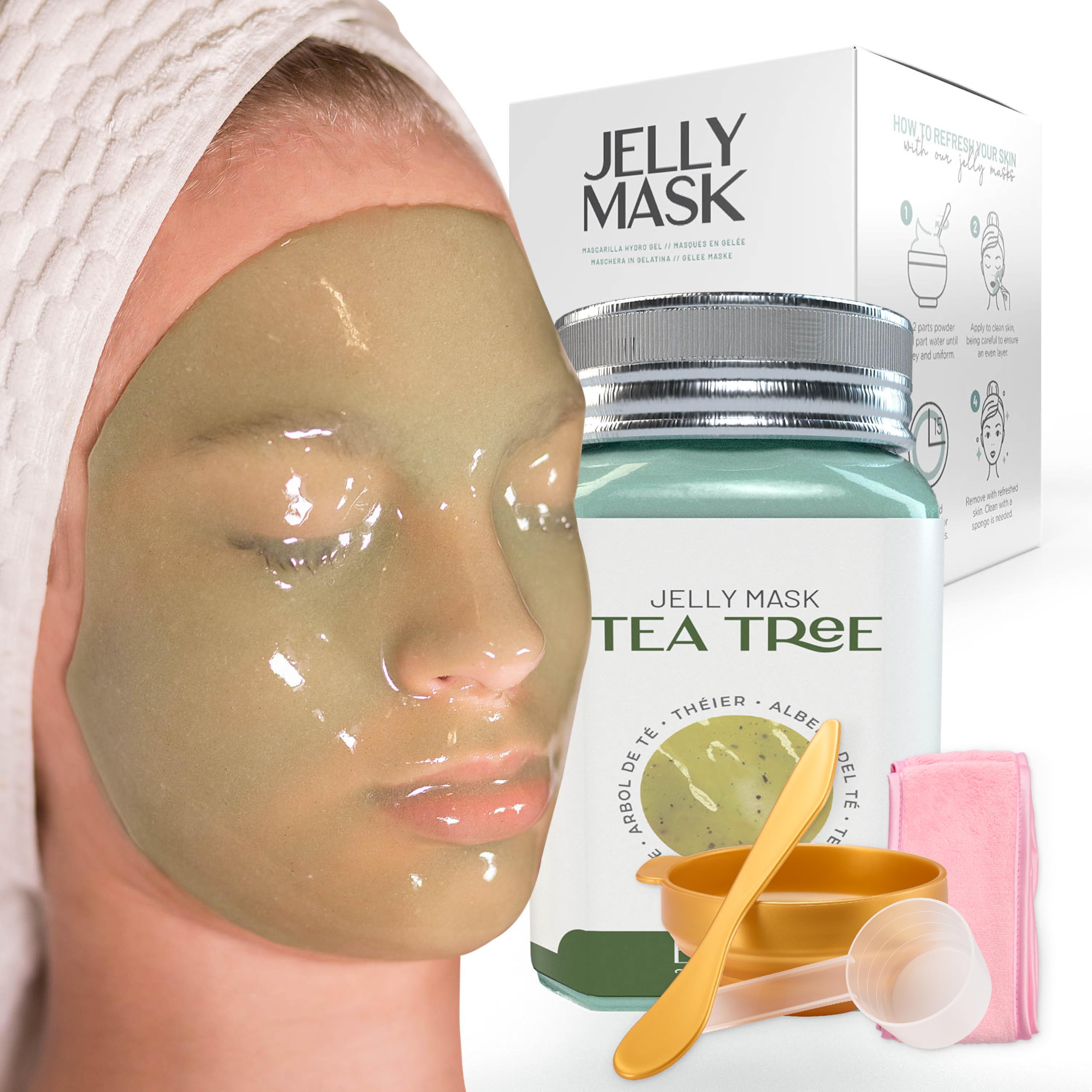 BRÜUN Peel-Off Tea Tree Jelly Mask for Face Care – A 23 fl oz Rubber Mask Jar for 30 to 35 Treatments – A Skin Care Moisturizing Gel Mask of Spa Set for Men, Women and Adults