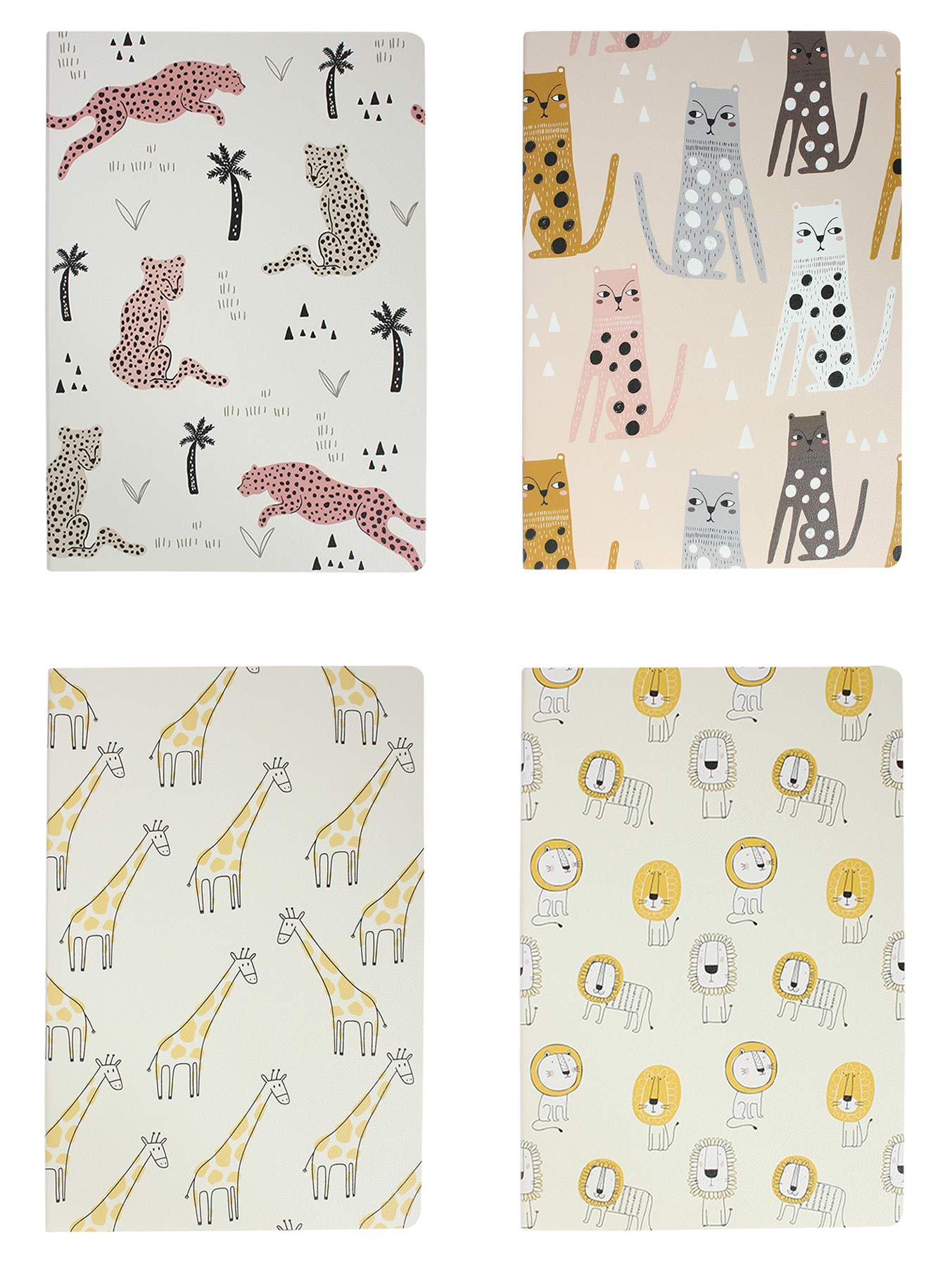 Emartbuy Animal Soft Cover Exercise Book Diary Notebook Notepad Writing Journal Ruled B5 Size 32 Sheets (64 Pages) - Set of 4