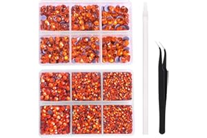 Nibiru 6616pcs Hotfix Rhinestones 5 Mixed Sizes FlatBack Crystal Rhinestones for Crafts Round Glass Gems with Tweezers and Picking Rhinestones Pen(Orange red)