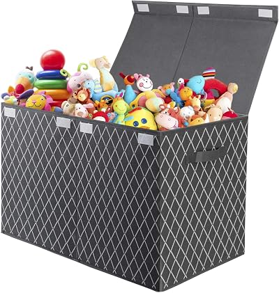 VERONLY Large Kids Toy Storage Box Chest, Foldable Fabric Organizer Grey