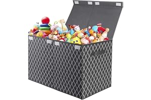 VERONLY Kids Toy Box Chest Storage Bins for Boys Girls, Large Fabric Collapsible Storage Basket Container with Flip-Top Lid & Handles for Clothes,Blanket,Nursery,Playroom,Bedroom, 24.5”x13”x16” (Gray)