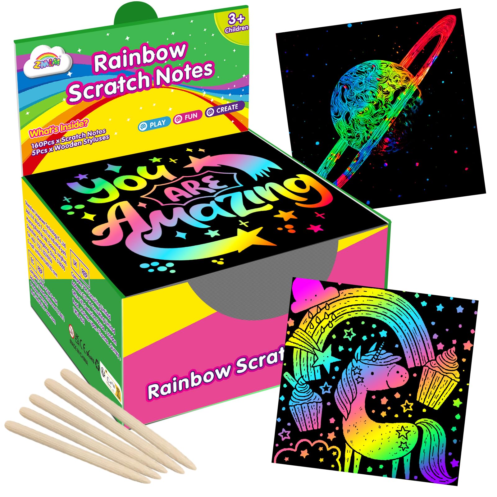 ZMLM Scratch Art for kids - 165 Magic Note Pads Cards Sheets, Scratch Art Notes, Rainbow Scratch Paper, Black Crafts Arts, Classroom Prizes,Birthday Gifts Girls Boys (multicoloured)