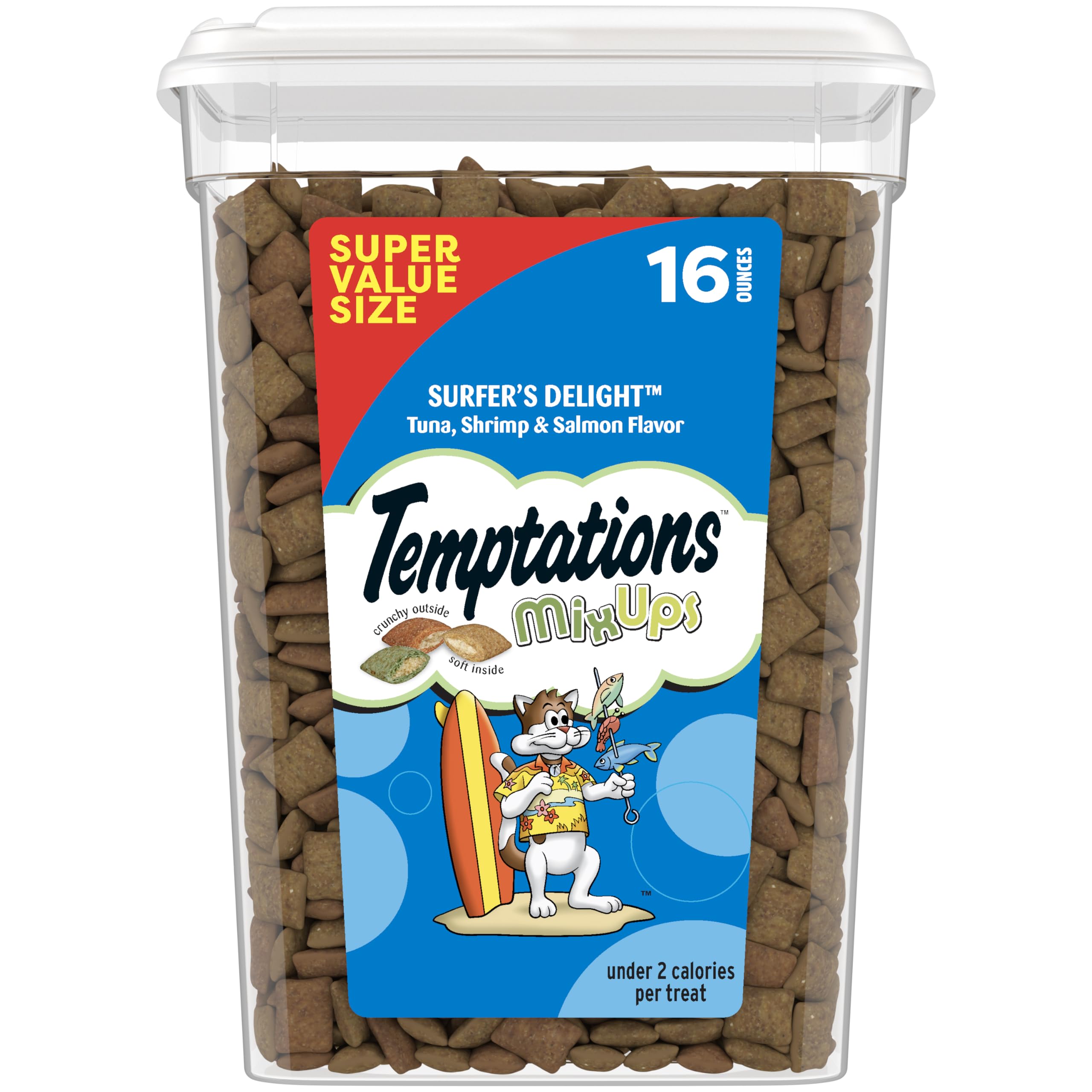 Temptations MixUps Surfer's Delight Flavor Crunchy and Soft Cat Treats, 16 oz. Tub