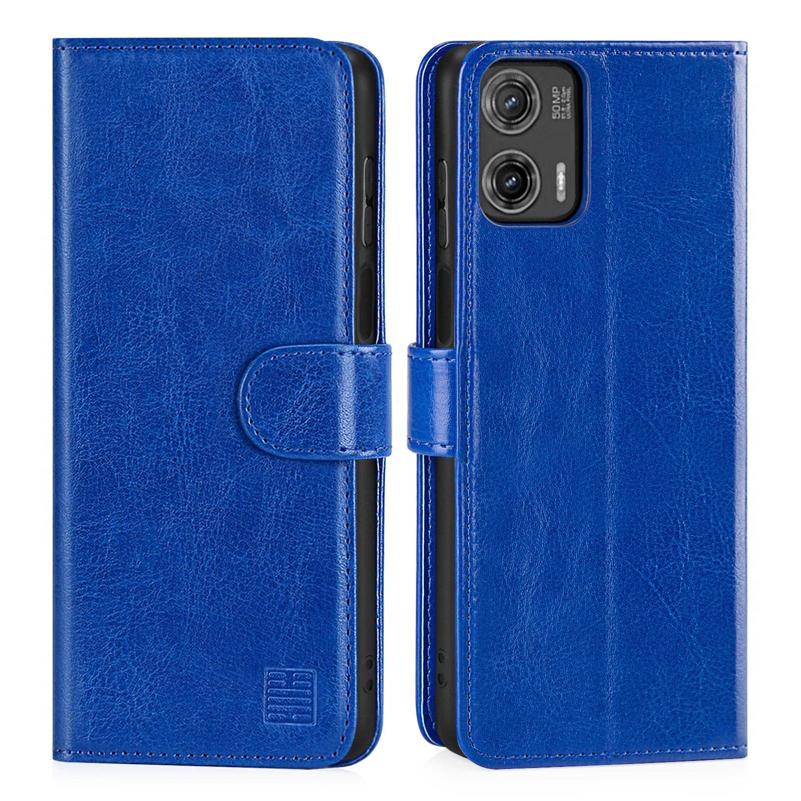 32nd Book Wallet PU Leather Case Cover for Motorola Moto G73, Flip Case With RFID Blocking Card Slots, Magnetic Closure and Built In Stand - Deep Blue