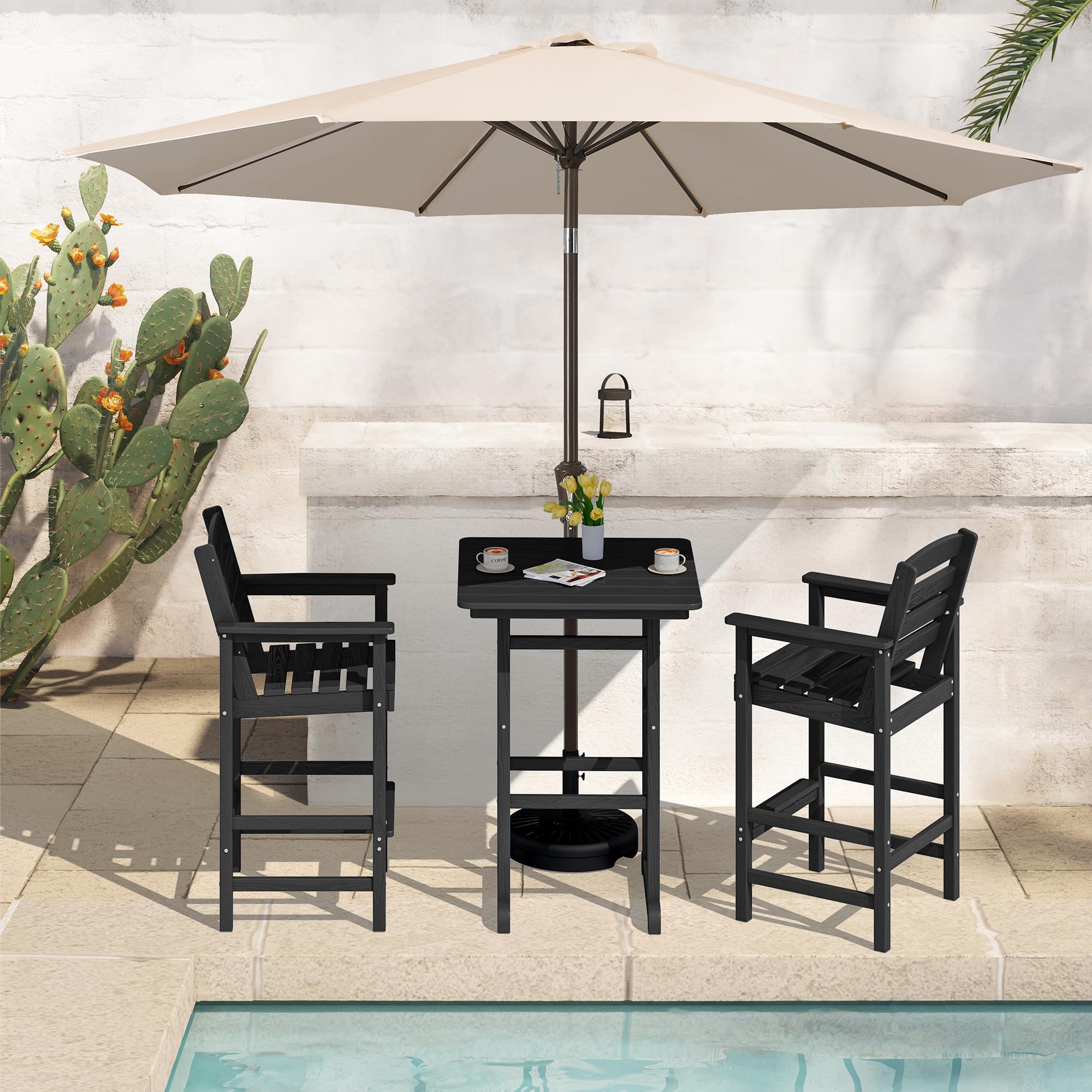 SERWALL 4 Pieces Outdoor Patio Bar Set with 9ft