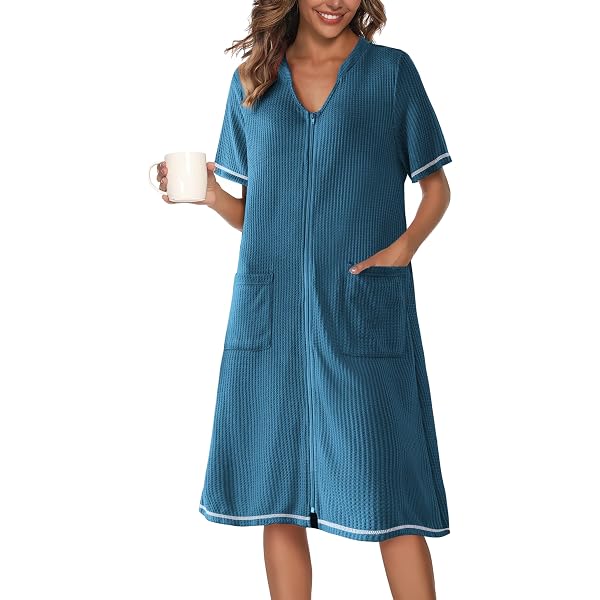 Robe De Chambre Femme Ekouaer - Léger, Court - Manches 3/4 - Avec Poches - Taille S-XXL