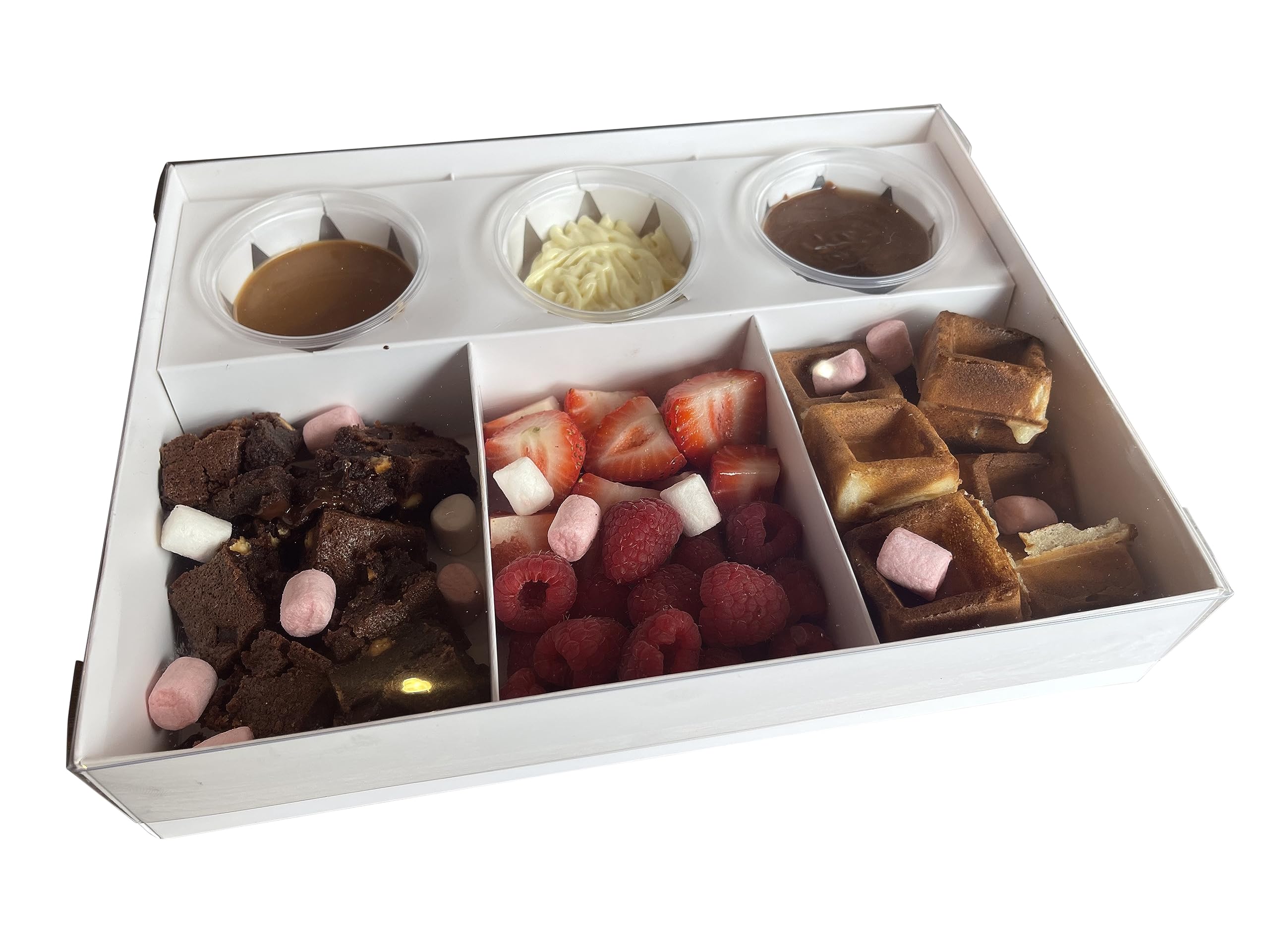 Clear Lid Fondue 3 Section Dipping Box - Treat/Cake Packaging With 3 Pots (Pack of 10)