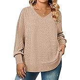 IN'VOLAND Women's Plus Size Long Sleeve Shirts V Neck Casual Fall Tops Loose Fit Lightweight Sweaters Tunic Fashion 2025