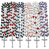 Rosary Beads Catholic Bulk for Women Men, Rose Our Father Beads with Jesus Christ Crucifix Cross First Communion Confirmation Gifts-6 Packs