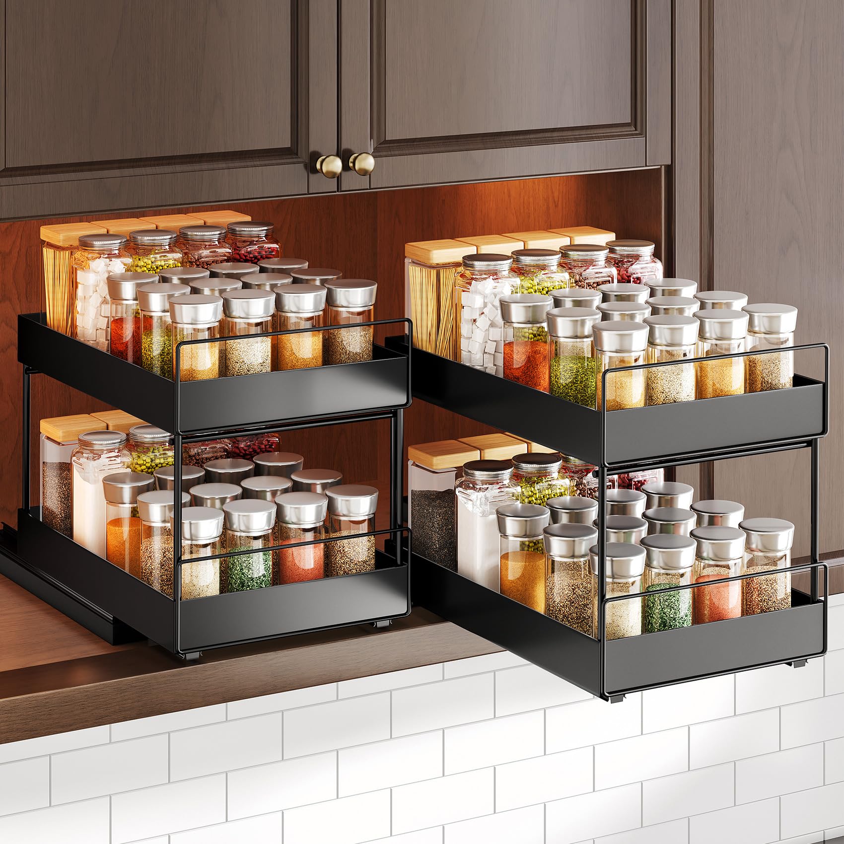 Photo 1 of Pull Out Spice Rack Organizer for Large Upper Cabinet, Easy to Install, Drill-Free, Cabinet Requires- Clearance Height > 12 inch, Width>9 inch, Depth> 11 inch - (1 Pack)