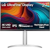 LG 27UP650K-W 27-inch Ultrafine 4K UHD (3840 x 2160) IPS Computer Monitor, 60Hz, 5ms, DisplayHDR 400, Reader Mode, Flicker Safe, HDMI, DisplayPort, Tilt/Height/Pivot Adjustable Stand, White
