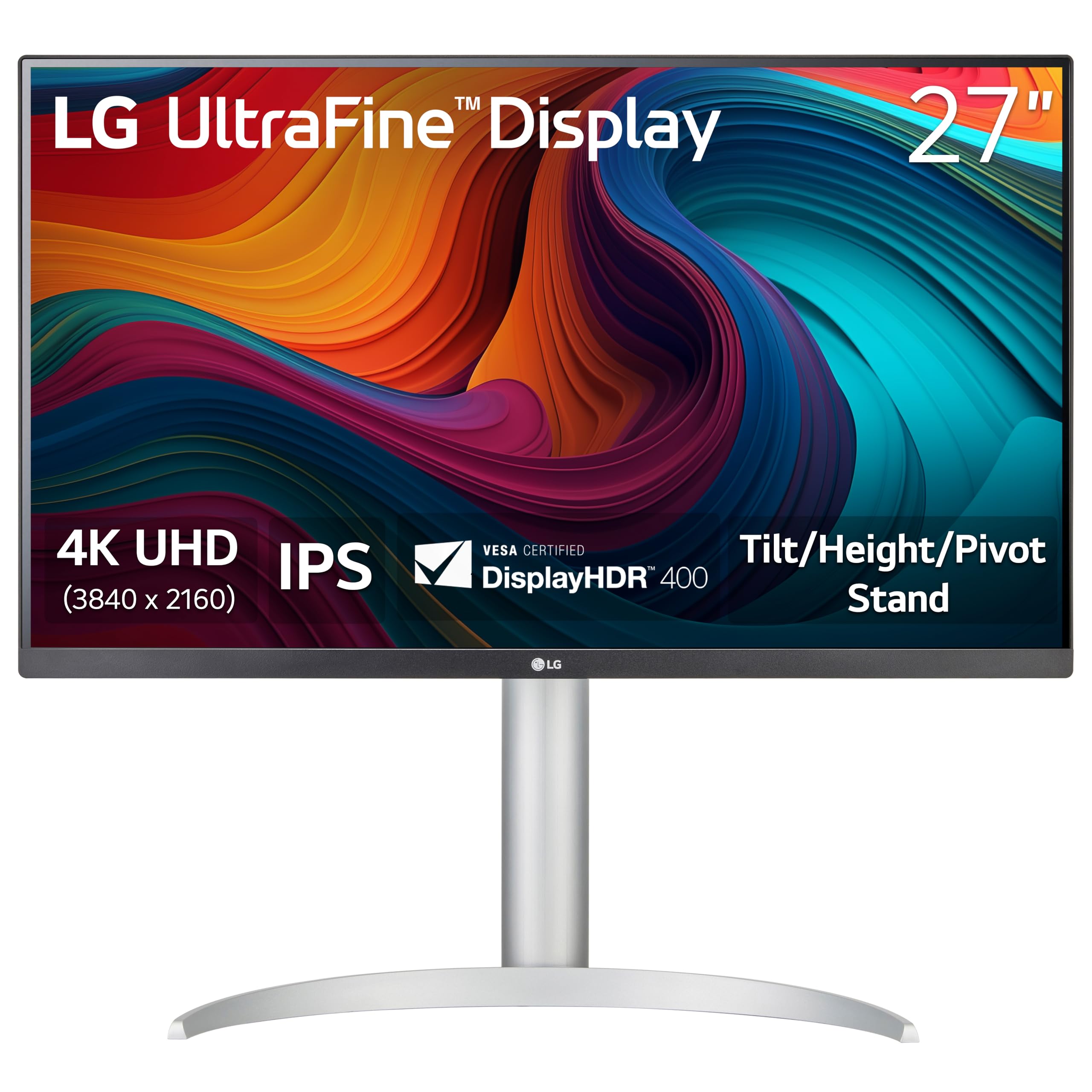 LG 27UP650K-W 27-inch Ultrafine 4K UHD (3840 x 2160) IPS Computer Monitor, 60Hz, 5ms, DisplayHDR 400, Reader Mode, Flicker Safe, HDMI, DisplayPort, Tilt/Height/Pivot Adjustable Stand, White