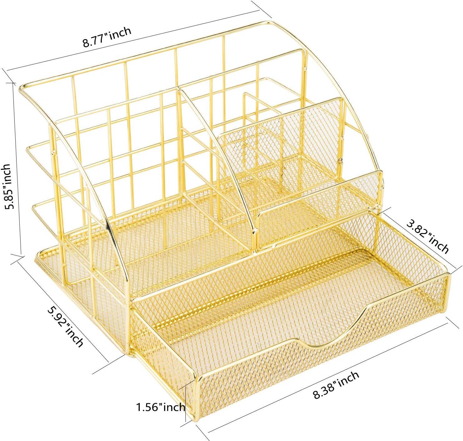 Upgraded Desk Organizer for Women, Cute Mesh Office Supplies Accessories Essentials Caddy with Drawer for Home & Office Desktop Organization & Decor, Gold : Office Products