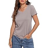 Hilor Women's Plain Cotton T Shirts Short Sleeve V Neck Tee Tops Loose Fit Casual Summer Tops Trendy Outfits 2026