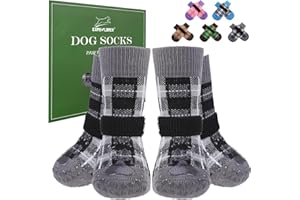 EXPAWLORER Dog Socks for Hardwood Floors, Dog Shoes for Winter, Dog Booties for Cold Pavement to Prevent Licking, Paw Protectors Strong Traction Control for Small Medium Large Dogs,Black M