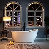 WOODBRIDGE 59" Acrylic Freestanding Bathtub Contemporary Soaking White Tub with Chrome Overflow and Drain,B1530-C-Drain&O