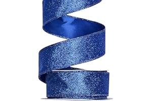 Ribest Blue Glitter Wired Ribbon for Christmas Tree Wreath Decoration Home Décor Gift Wrapping Crafts Sewing, 1 1/2 Inch 10 Yard