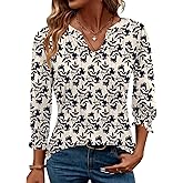 AKEWEI Blouses for Women Dressy Casual 3/4 Length Sleeve Spring Tops for Women V Neck Pleated T Shirts