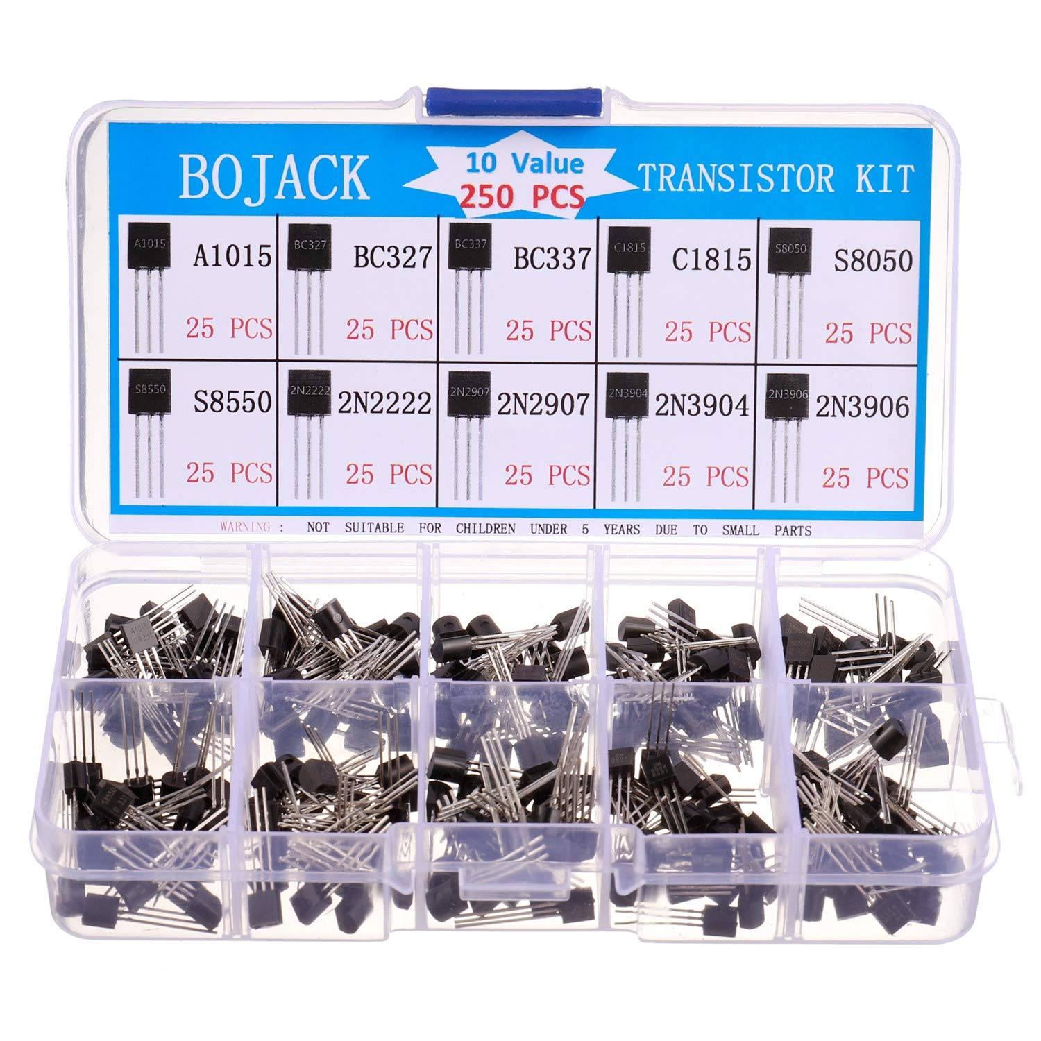 50 Pezzi Transistor TO-92-3 - Assortimento BC337 BC327 2N2222 2N2907 2N3904 2N3906 S8050 S8550 A1015 C1815 - Modello A1015