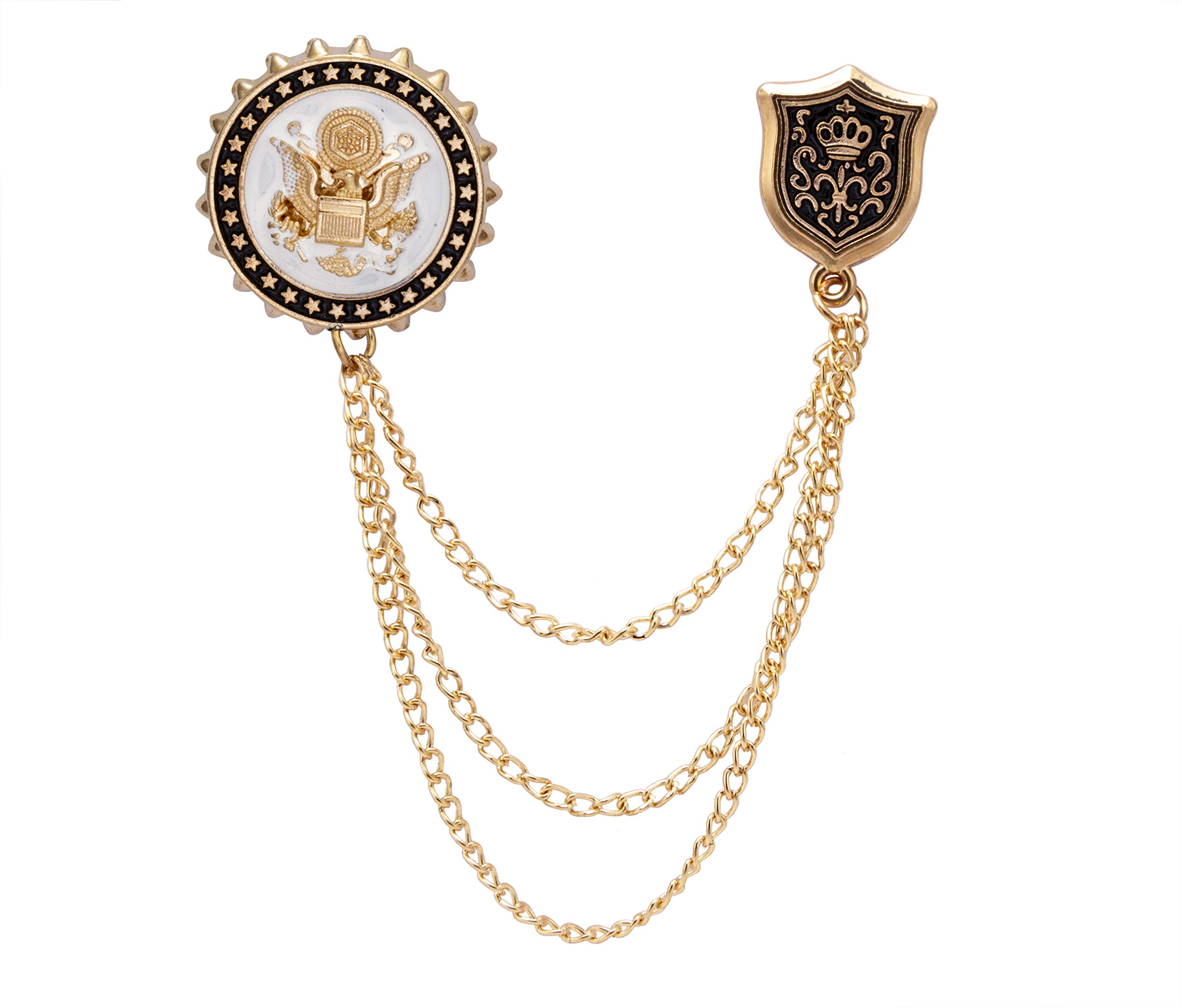 Knighthood Royal Gold Badge with Gold Stars,White Enamel and Shield Lapel Pin Badge Coat Suit Wedding Gift Party Shirt Collar Accessories Brooch for Men