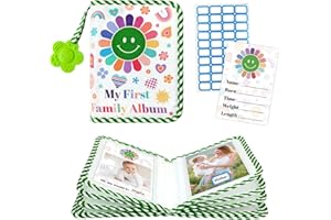 BOHEMIABY My First Family Photo Album for Baby, 4x6" Baby Photo Albums, Soft Toddler Photo Album with Milestone & Large Safety Mirror, Personalized Kids Baby Shower Gifts(Smiley Face)