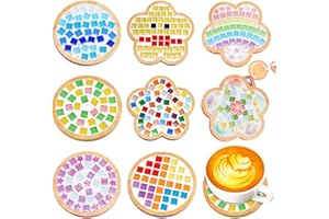 Reallnaive 8 Sets Christmas DIY Mosaic Tiles for Crafts Mixed Color Glass Mosaic Kits Xmas DIY Coasters Kit Make Your Own Stained Glass Coaster for Handmade Holiday Decoration Gift (Fresh Style)