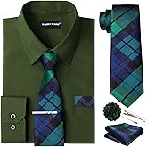 Barry.Wang Solid Colors Mens Dress Shirt and Tie Set Formal Business Wedding Shirts Long Sleeve Button Down Casual 6PCS