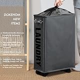 DOKEHOM 25-Inch Slim Laundry Basket with Wheels 52L Dark Grey view 2